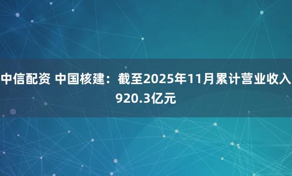 中信配资 中国核建：截至2025年11月累计营业收入920.3亿元
